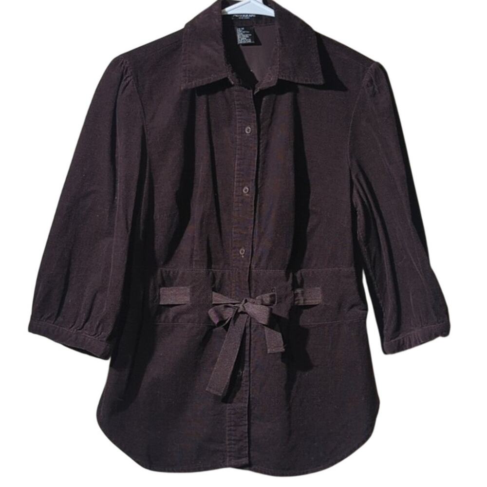 Autograph Brown Corduroy Button Down Ribbon Embellished Shirt Jacket Sz M